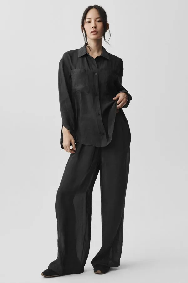 Chemise boutonnée Golden Hour manches longues semi-transparente - Noir