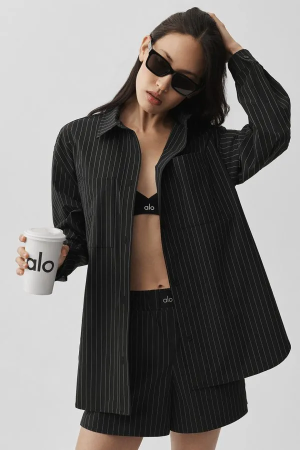 Pinstripe Daylight Button Down Long Sleeve - Black/Titanium
