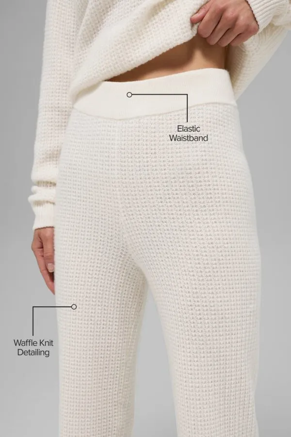 Kaschmir High-Waist Plüsch-Waffel-Hose - Elfenbein
