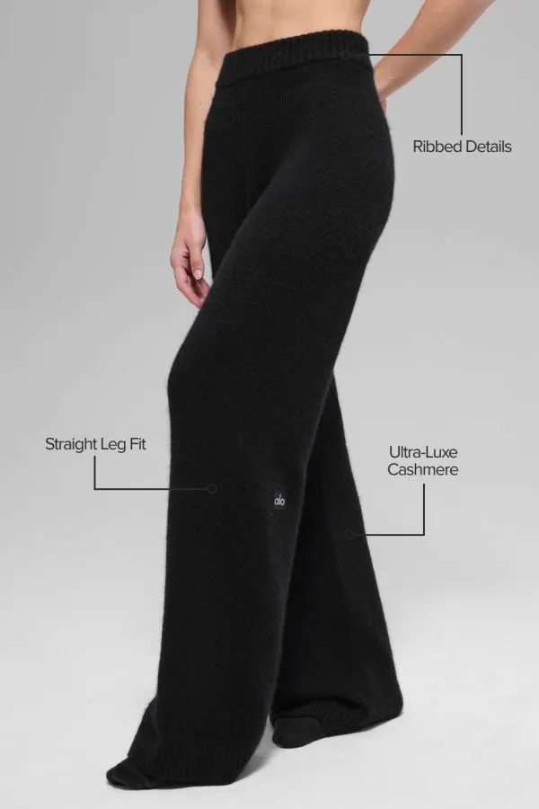 Wolle-Kaschmir High-Waist New Class Hose mit weitem Bein - Schwarz