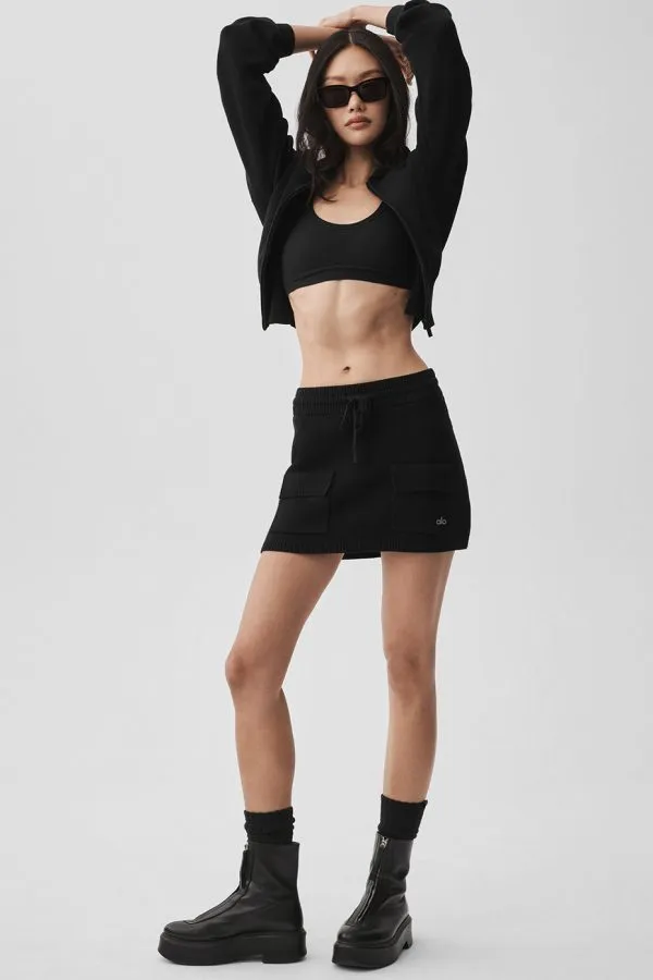 Scholar Knit Cargo Skirt - Black