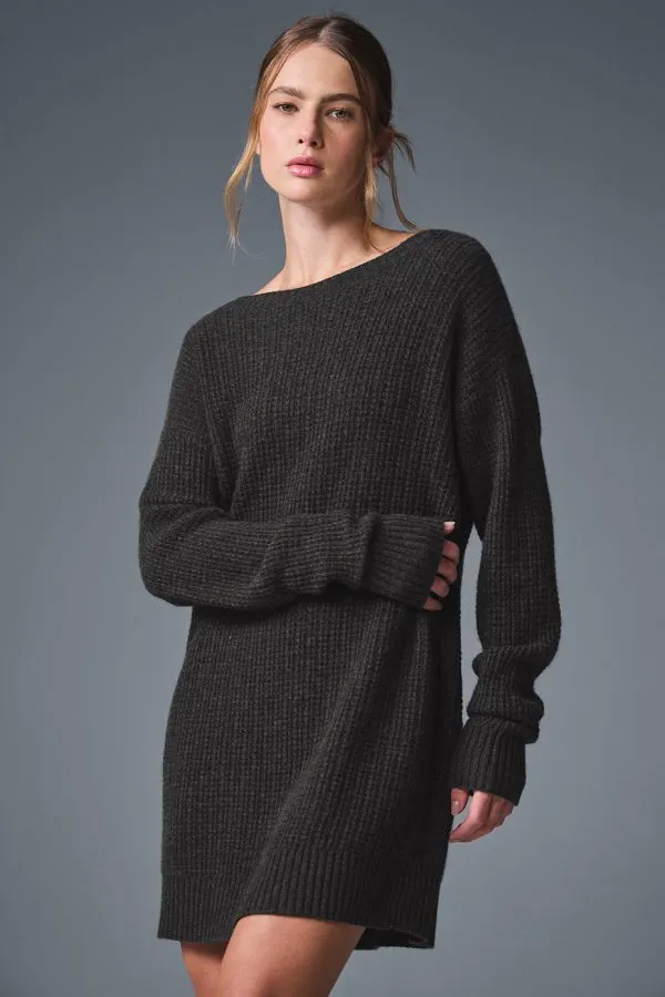 Robe gaufrée moelleuse en cachemire - Gris chiné foncé